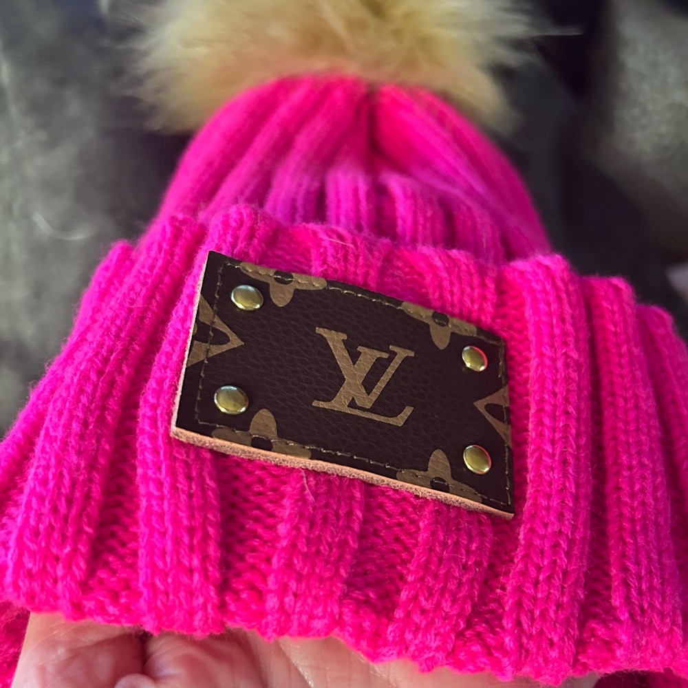 Upcyled Louis Patch Pom Pom Beanie - Picture 3 of 8